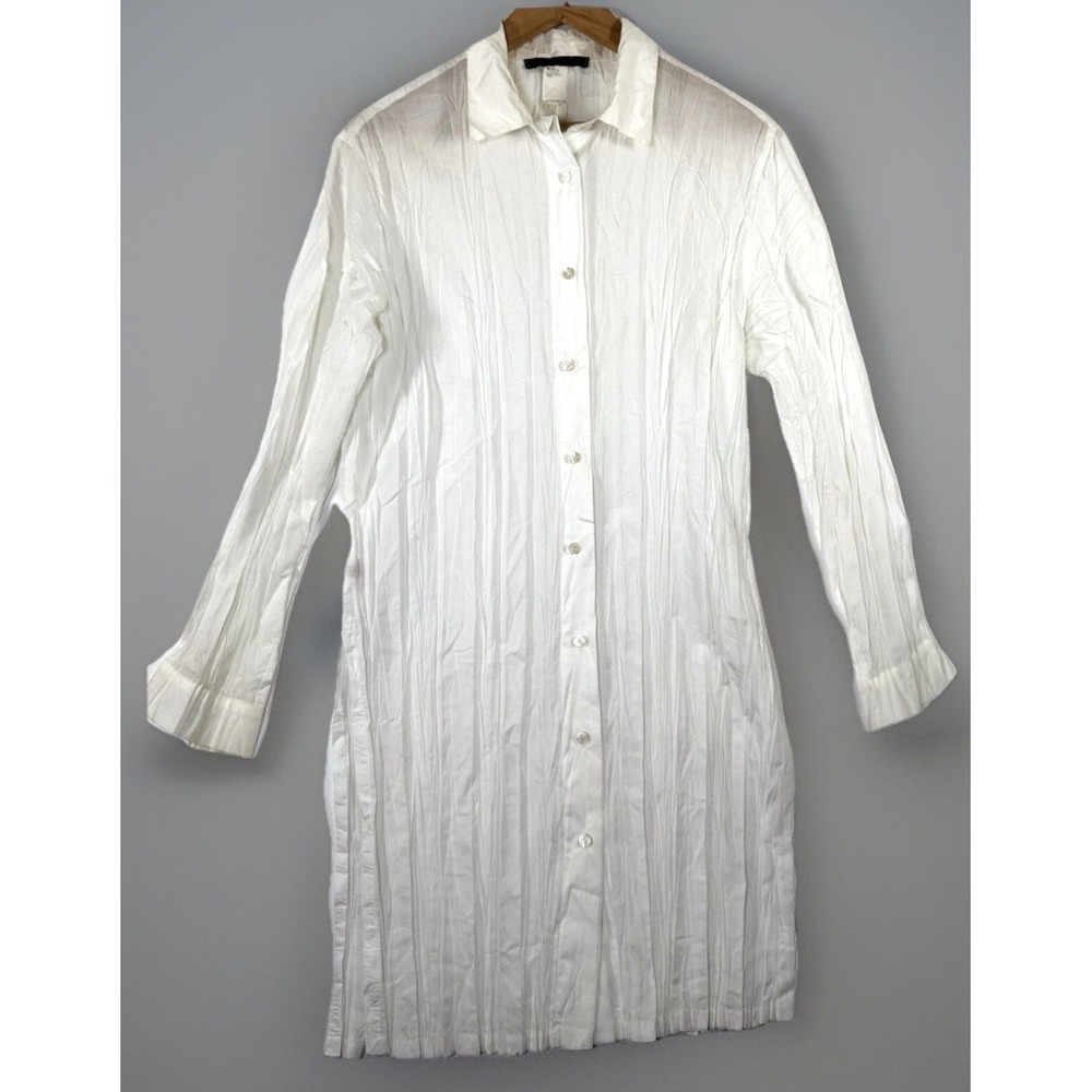 Les Copains Tunic Shirt Women EU 48 White Pleated Crinkle Button Front Minimal
